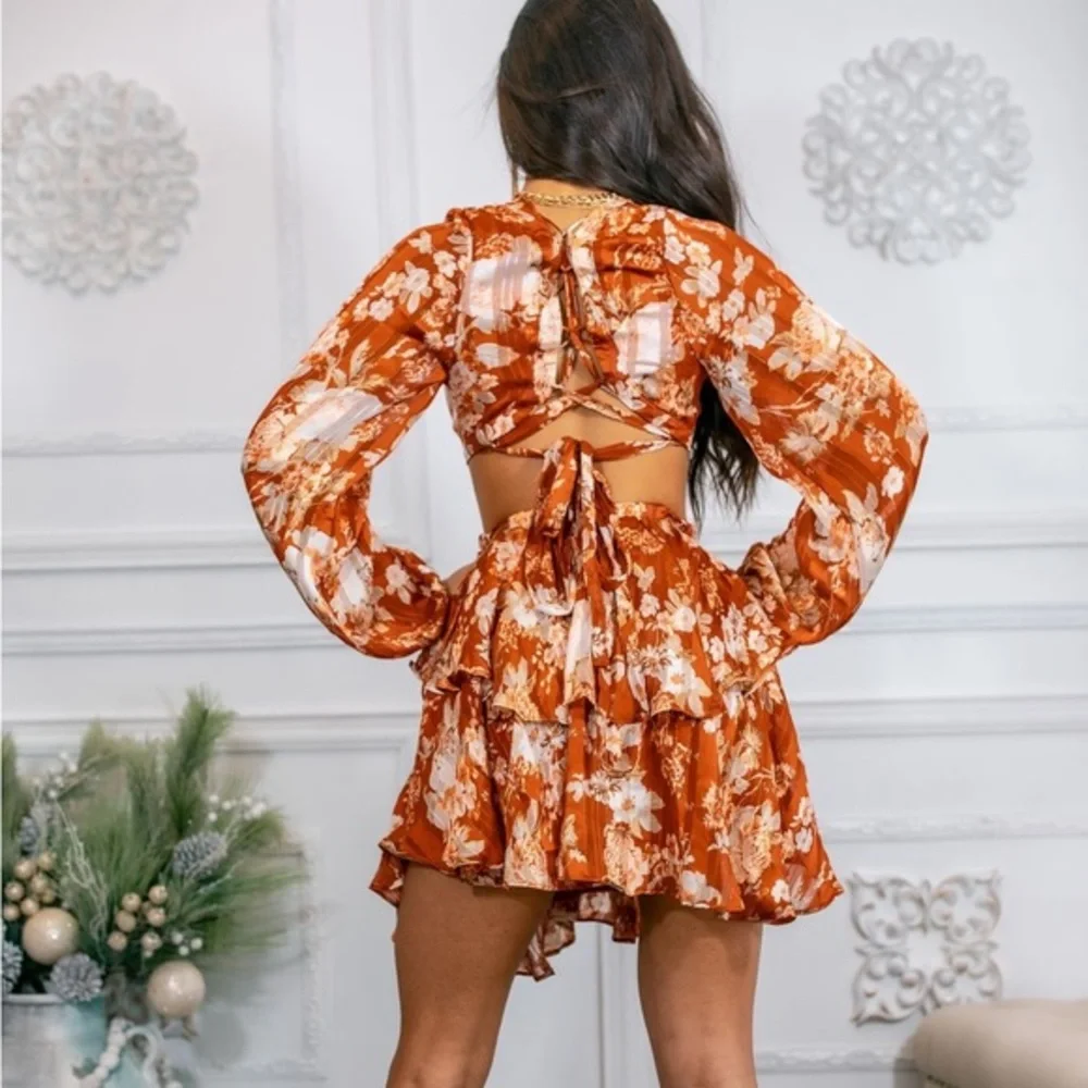 Resort Red Cut-Out Ruffle Floral Midi Romper - Picture 7 of 8